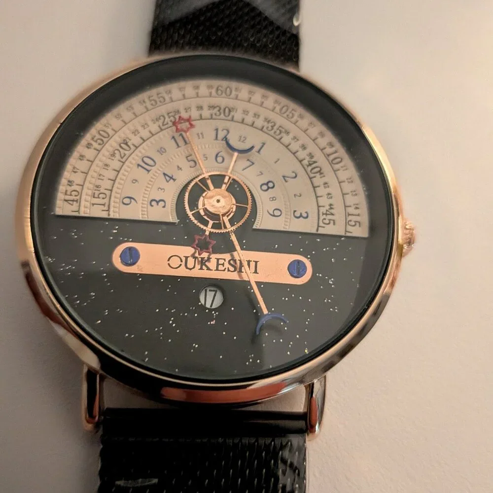 UNIQUE Oukeshi Moon & Stars Pointer Stainless Steel Luxury Watch